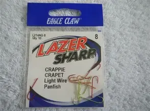 Eagle Claw Lazer Sharp Crappie Light Wire Panfish #8 Red Qty 10