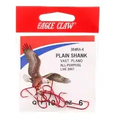 Eagle Claw Plain Shank Sz. 6 Qty 10 Red