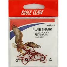 Eagle Claw Plain Shank #4 Red Qty 10
