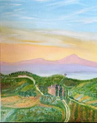 Val d'Orcia 1-Oil on canvas - 50x40