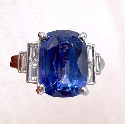 Bague De Fiançailles En Or 18 Ct  Saphir De 3.46 Carat Et 0.35 Carat De Diamants