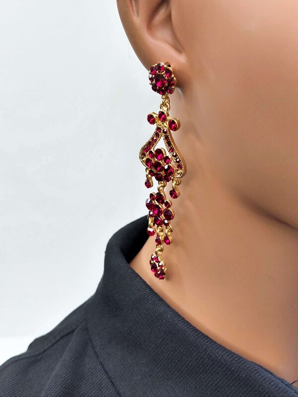 Liz Tow-Tone drop earrings - Red