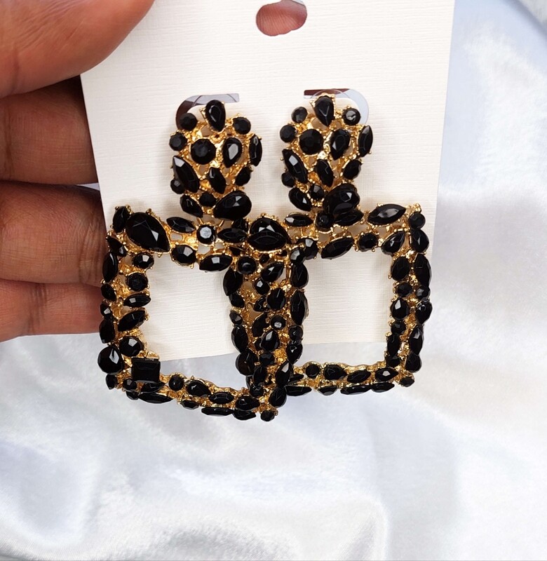 Black Swarovski-Inspired Stones Earring