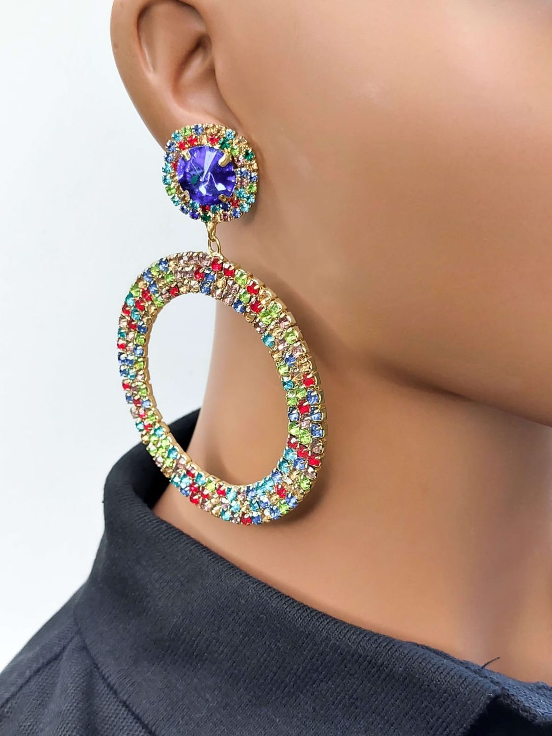 Round Crystal-Inspired earring - Multi - Color
