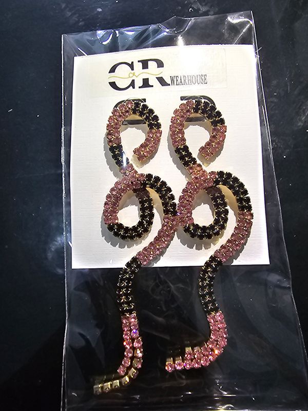 S-Knot Rhinestone drop earring - Pink &amp; Black