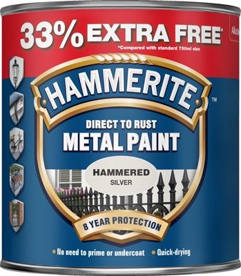 HAMMERITE METAL PAINT HAMMERED SILVER 33% Extra Value 1L