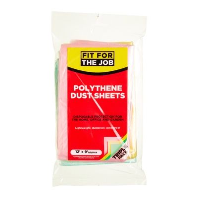 FFJ 12&#39; x 9&#39; Coloured Polythene Dust Sheets (Pack 3)