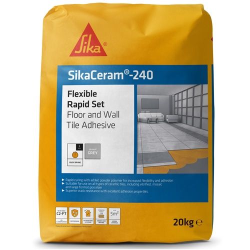 SikaCeram-240 Flexible Rapid Grey Tile Adhesive 20kg