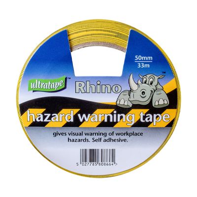 50MM X 33M BLACK &amp; YELLOW STICKY HAZARD RHINO