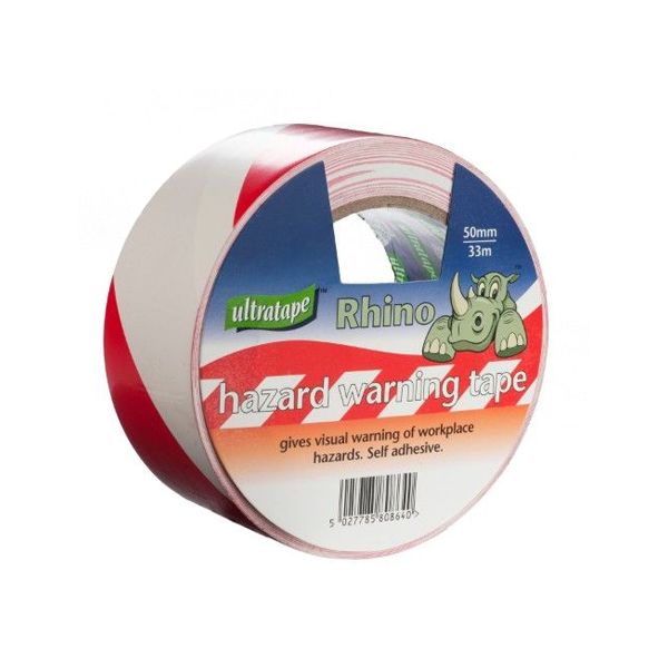 50MM X 33M RED &amp; WHITE STICKY HAZARD RHINO