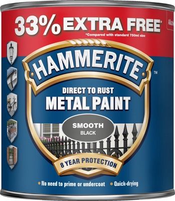 Hammerite Metal Paint Smooth Black 33% Extra Value 1L