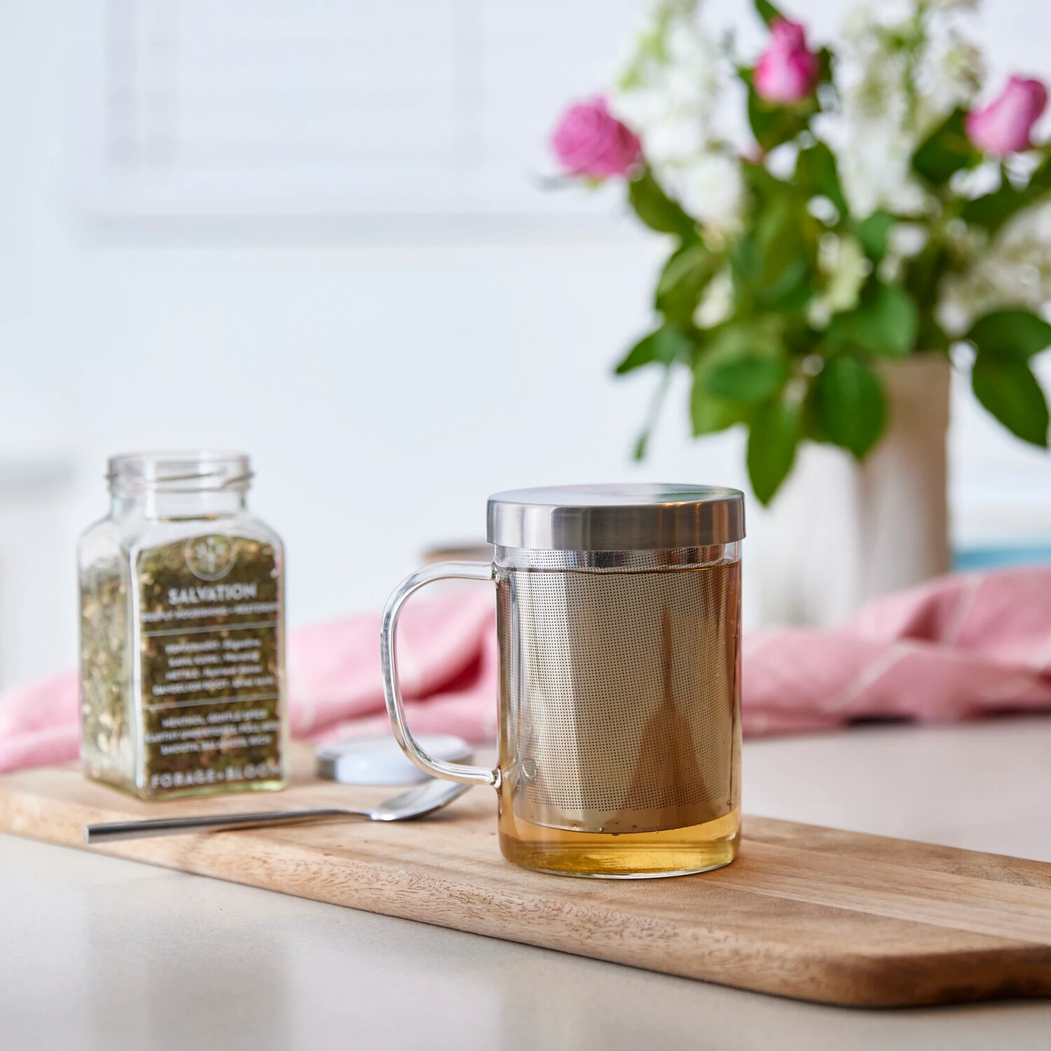 Glass Teacup and Infuser By Forage + Bloom