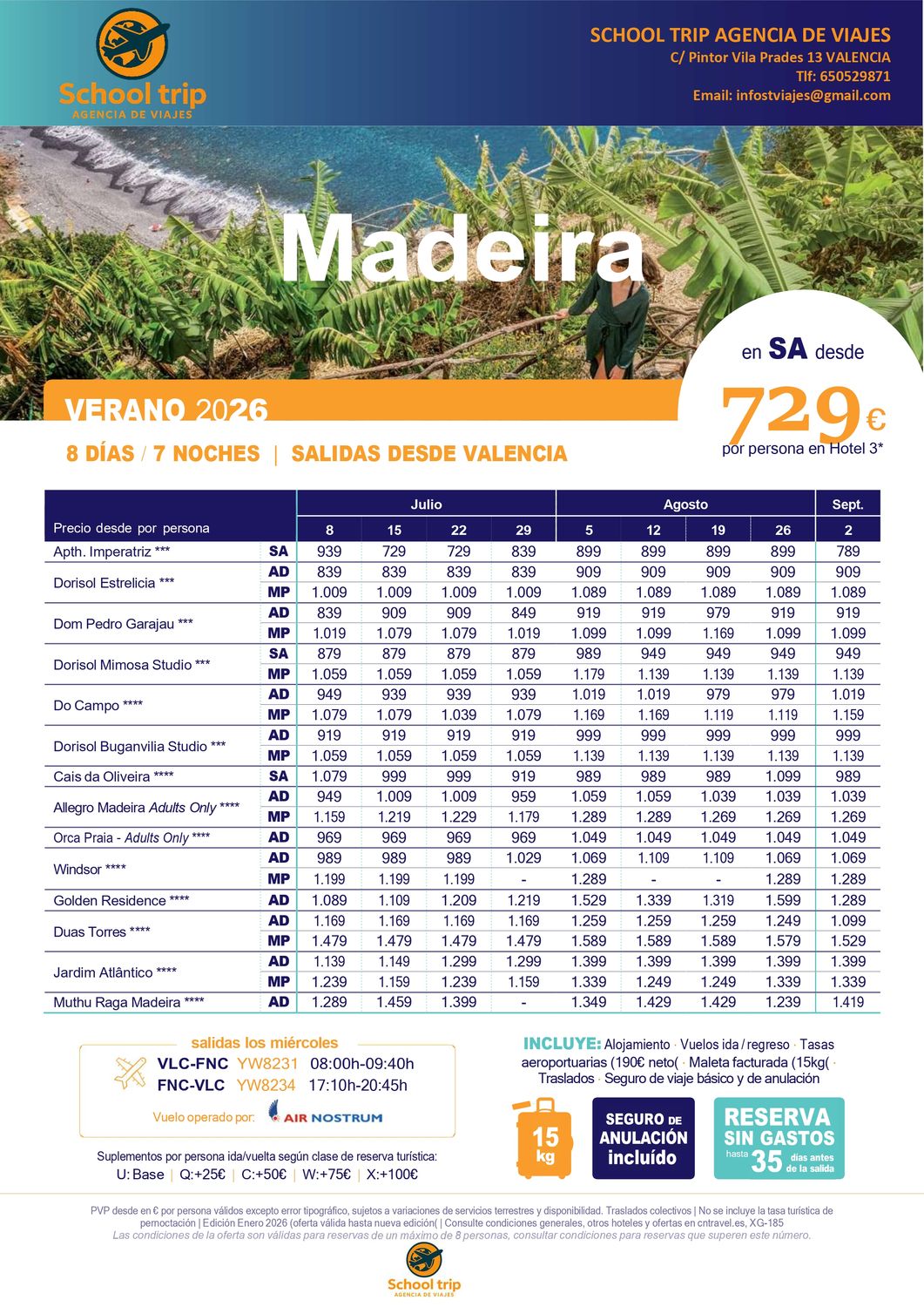MADEIRA ESPECIAL PROFESORES Y PARTICULARES