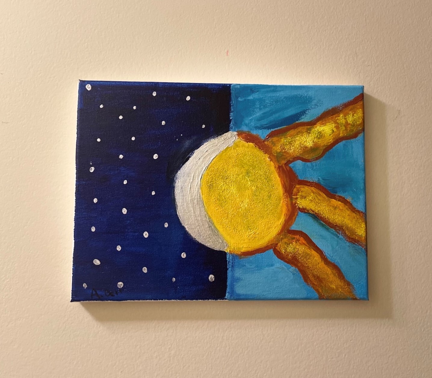 Eclipse: 9x12" original canvas acrylic painting by artist Ann Bell.