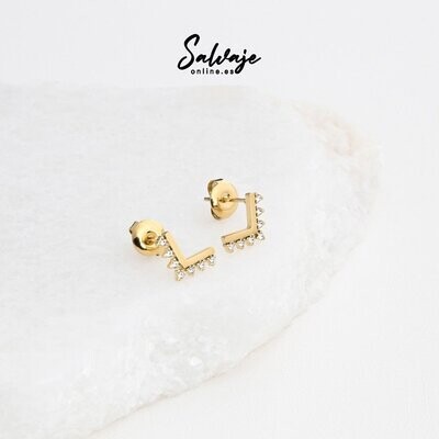 Pendiente V con brillantes - Acero