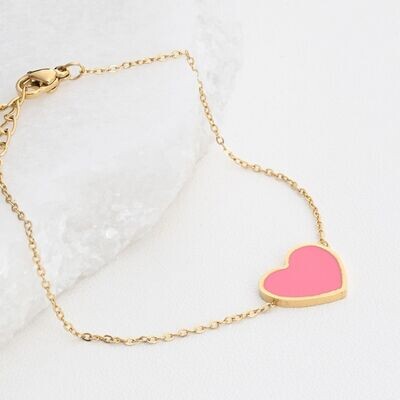 Pulsera Fina Love Rosa - Acero Dorada