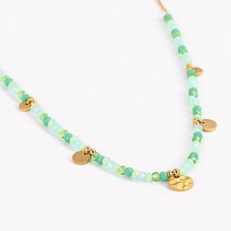Collar en acero con piedras verdes