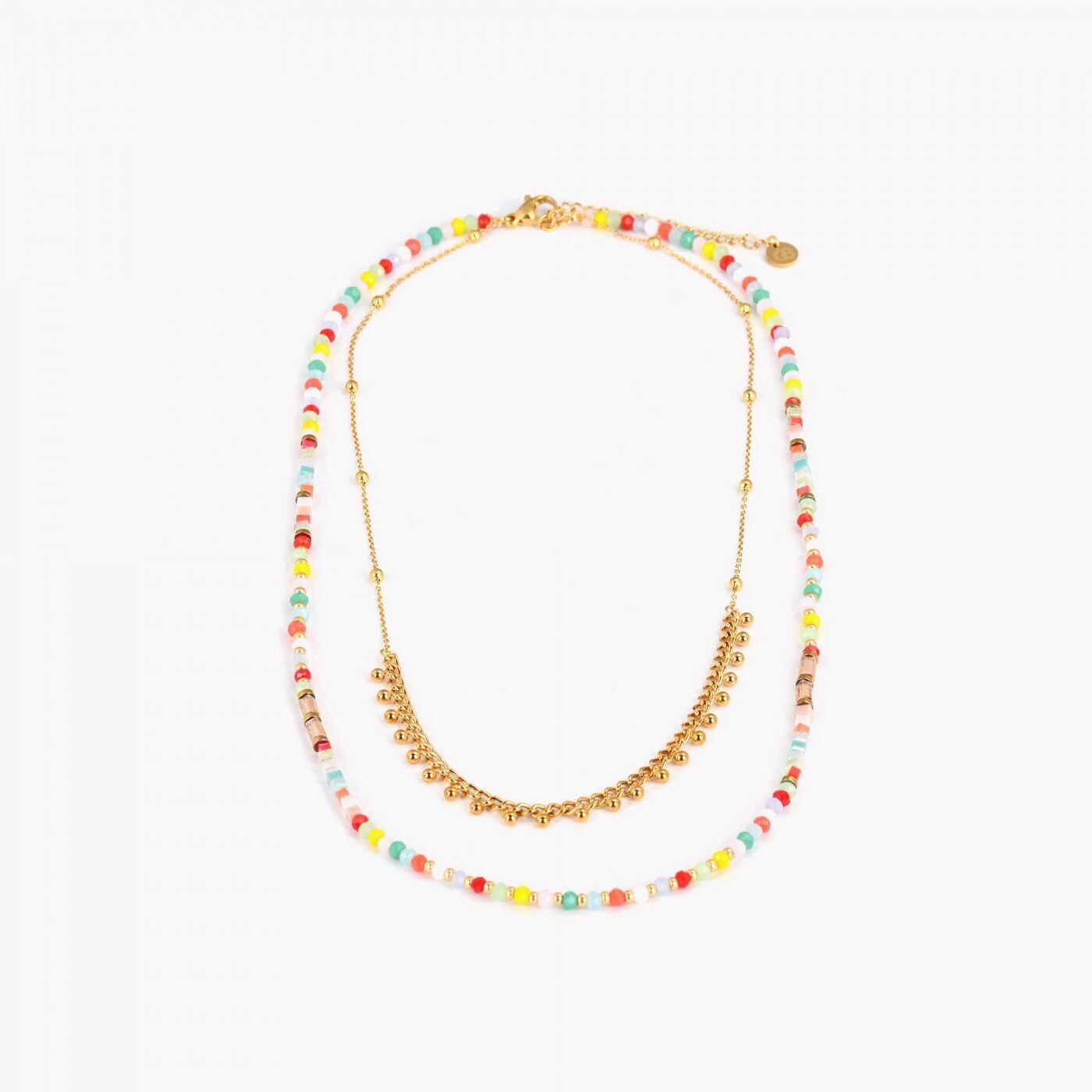 Collar doble en acero con piedras coloridas