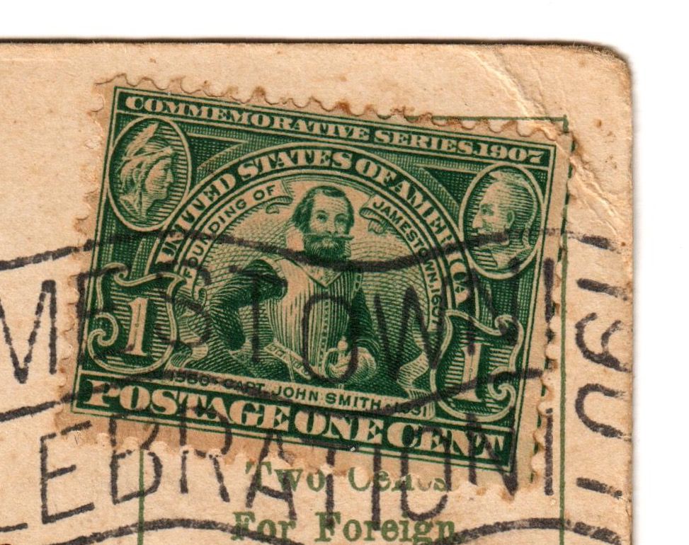 Rare One Cent Green Stamp 1907 Founding Of Jamestown NORFOLK,VA   Postcard