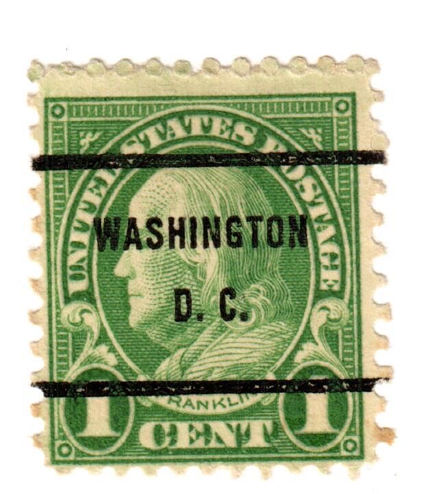 US STAMP 1 CENT BENJAMIN FRANKLIN RARE PRECANCEL WASHINGTON D.C.