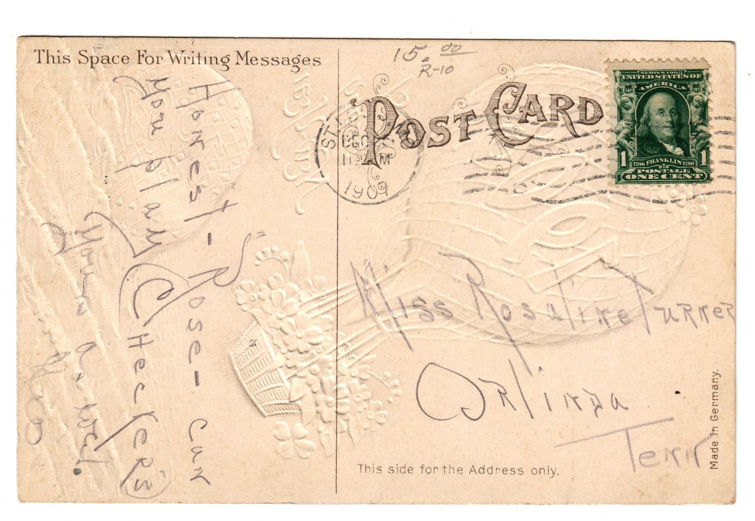 POSTCARD 1908-BENJAMIN FRANKLIN ISSUE 1903