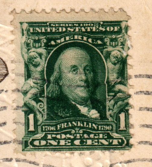 POSTCARD 1908-BENJAMIN FRANKLIN ISSUE 1903