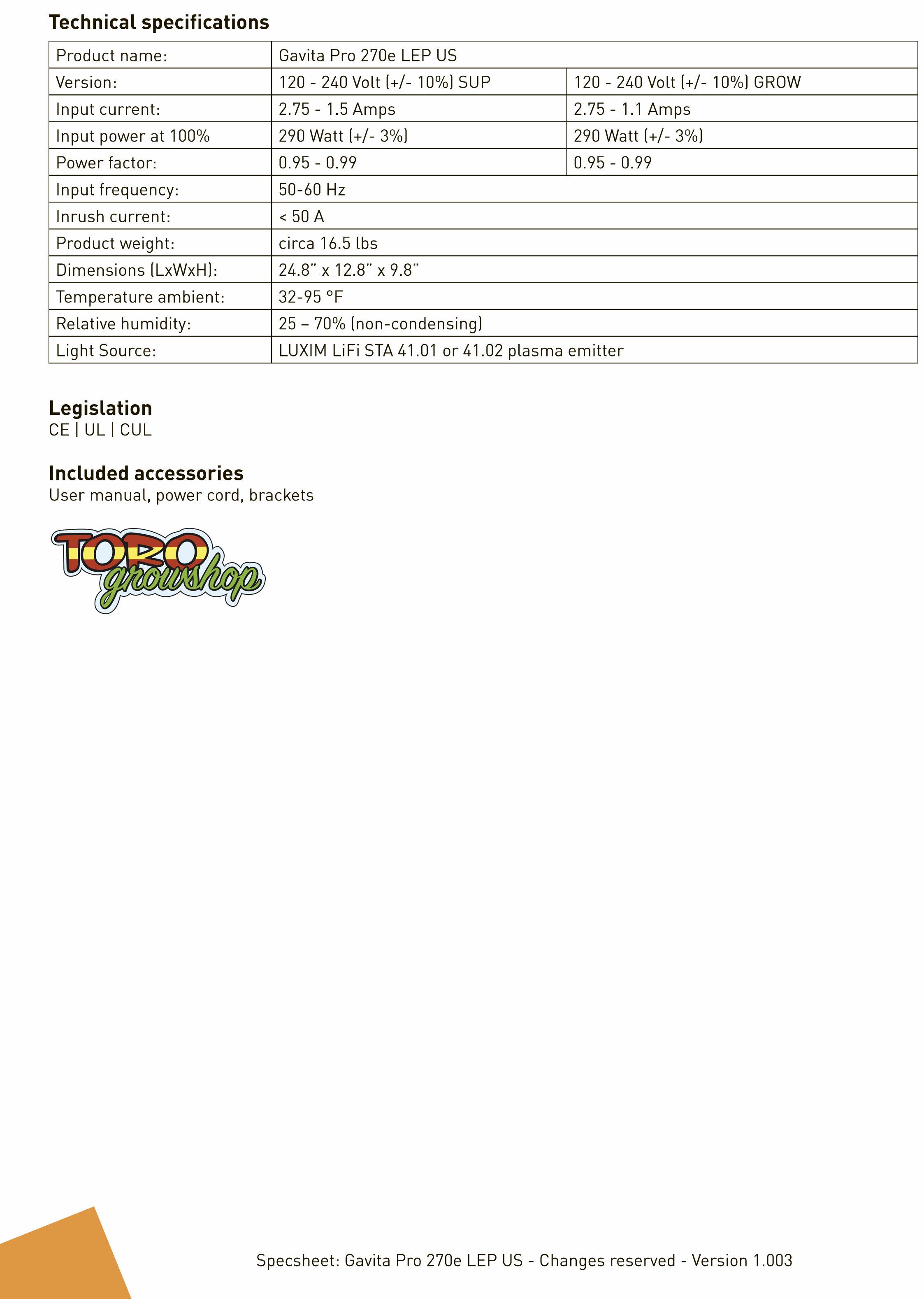 Светильник для теплиц Gavita Pro 270e LEP SUP / GROW (плазма)