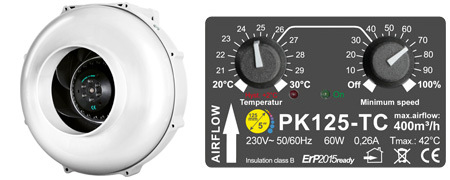 Prima Klima PK125-TC - вентилятор вытяжной с функцией контроля скорости и температуры (диаметр 125 мм./производительность 400 м3/час)