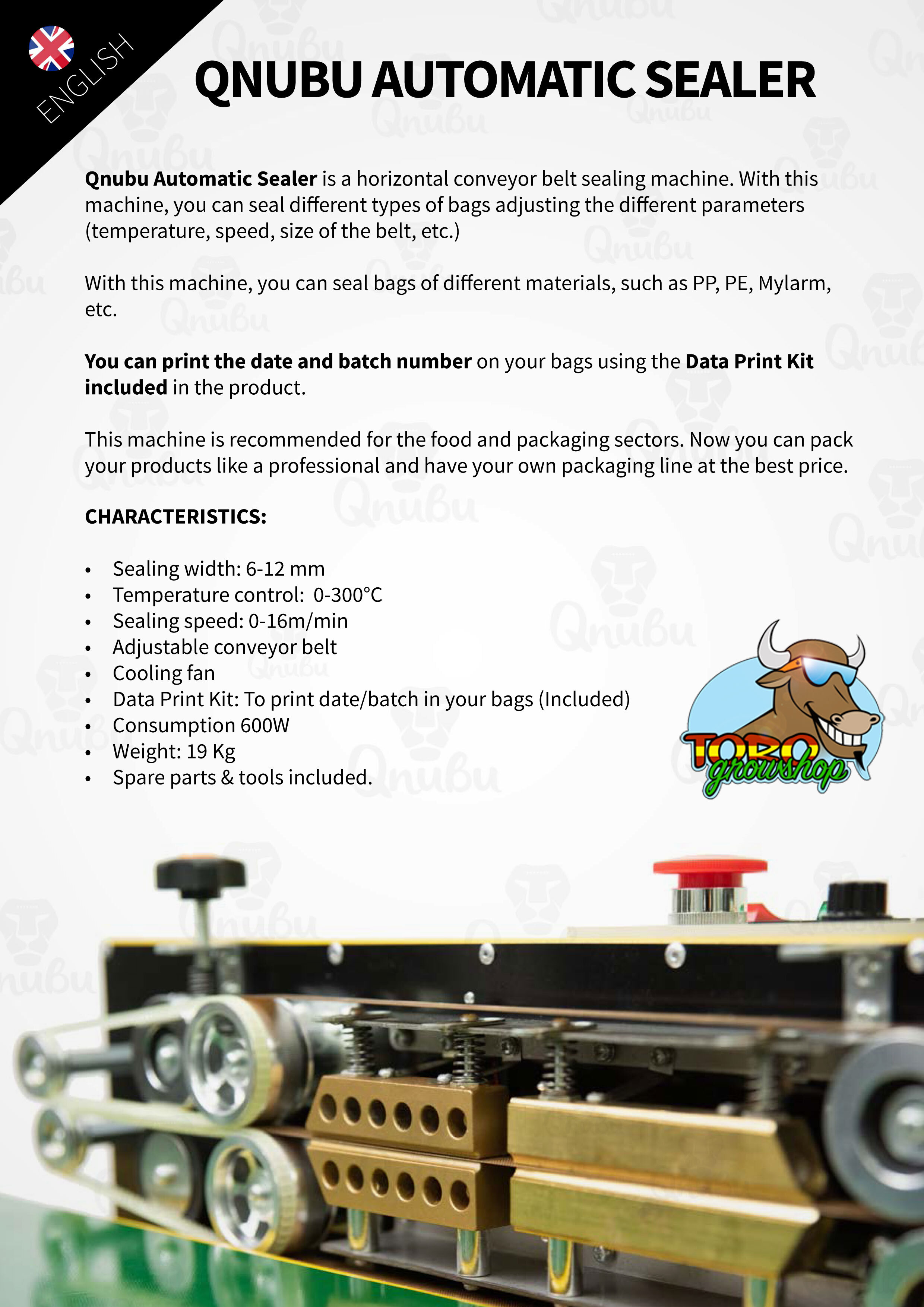 Машина для герметизации пакетов Qnubu автоматическая с лентой