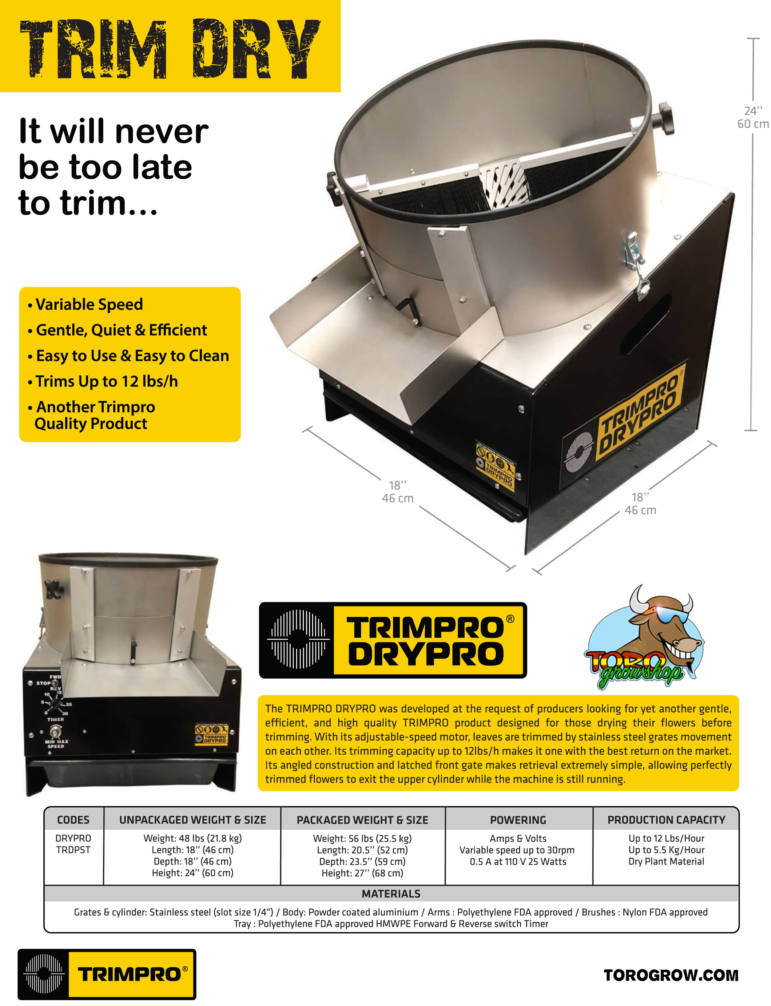 TrimPro DryPro - триммер для маникюра сухих шишек каннабиса (до 5,44 кг. в час)