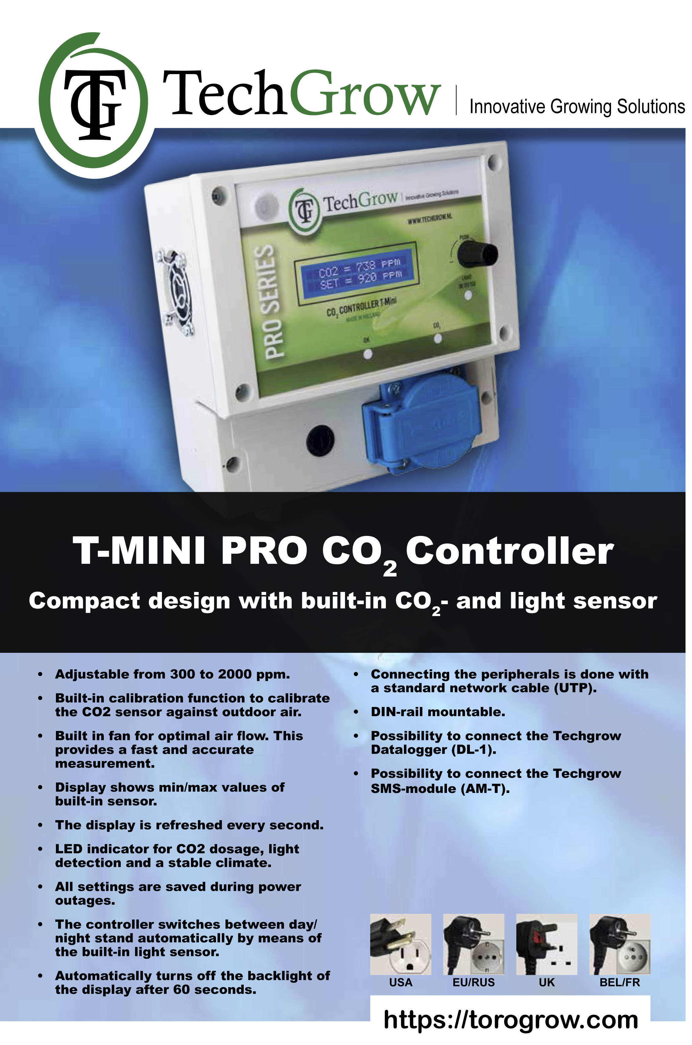 Система мониторинга и подачи Co2 для выращивания растений TechGrow T-Mini (встроенный сенсор)