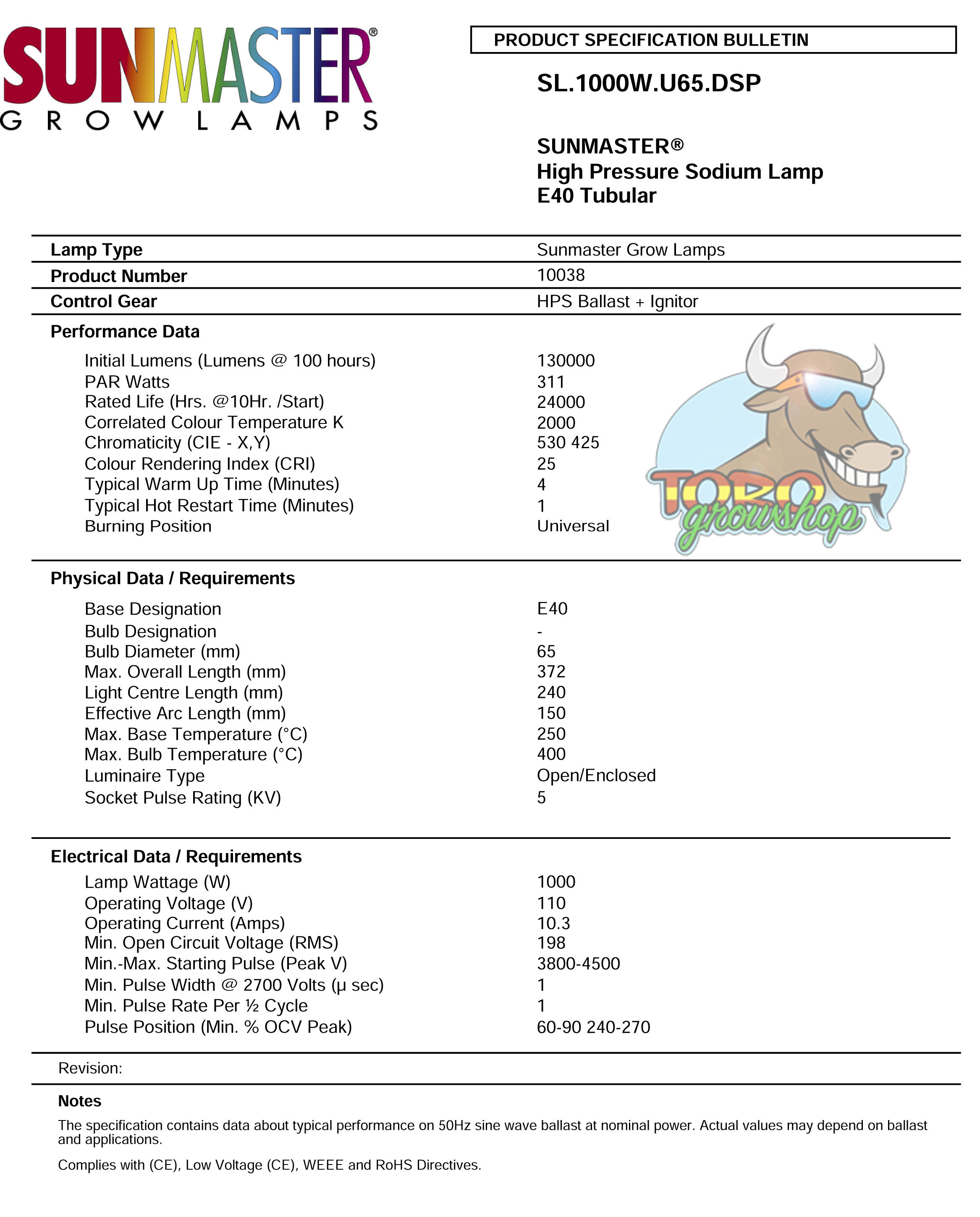 Sunmaster Dual HPS 1000W (натриевая лампа для выращивания растений)