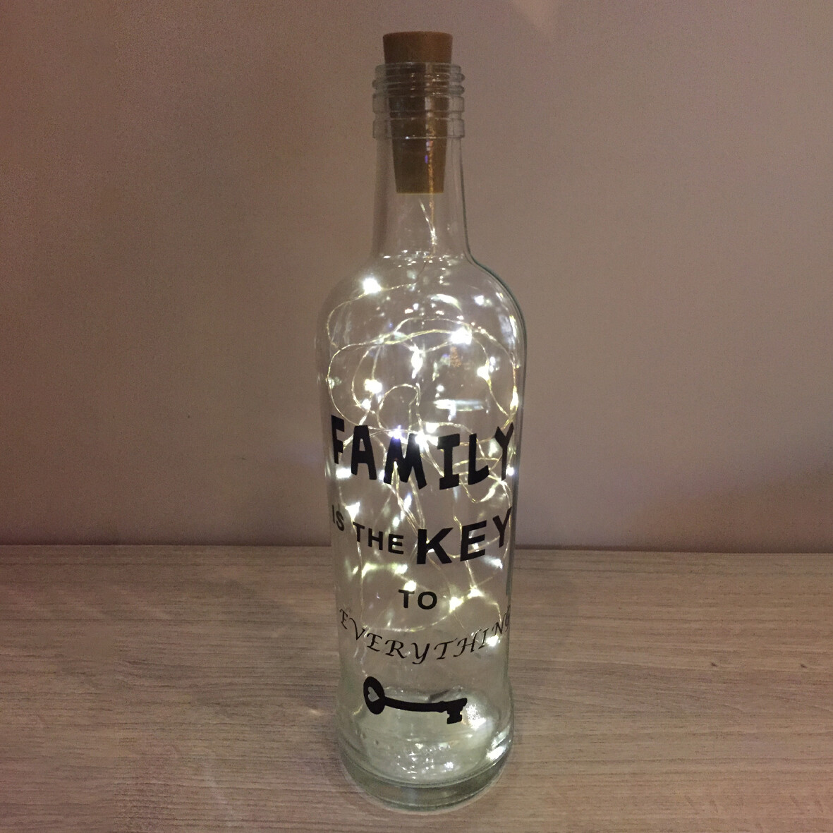 Fles met tekst en lampjes groot
