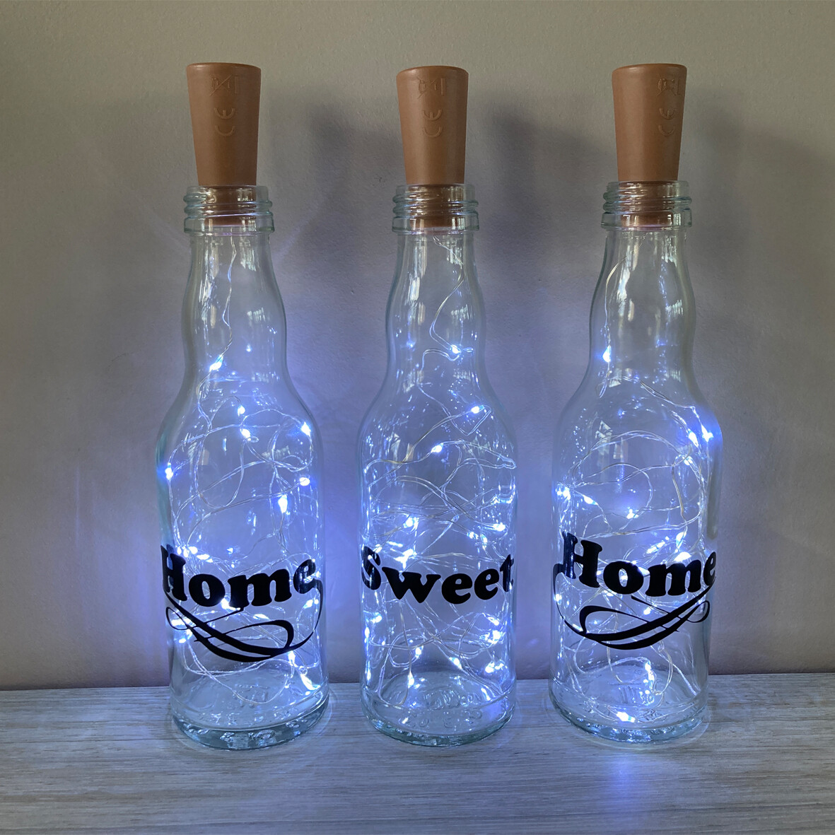 Fles met tekst en lampjes klein (3stuks)
