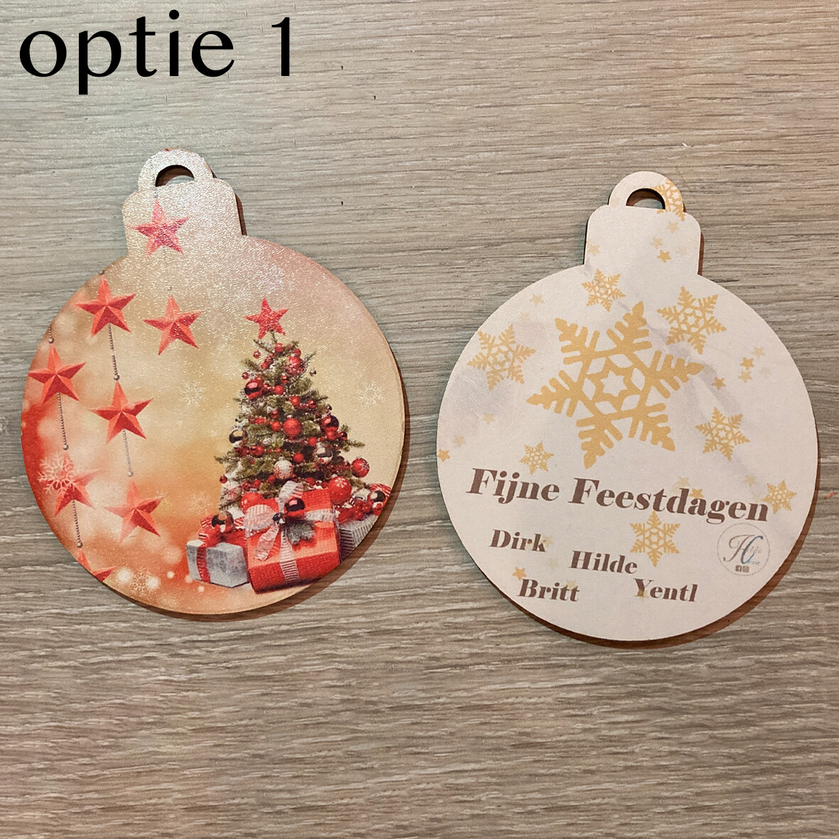 Kerstballen met foto hout