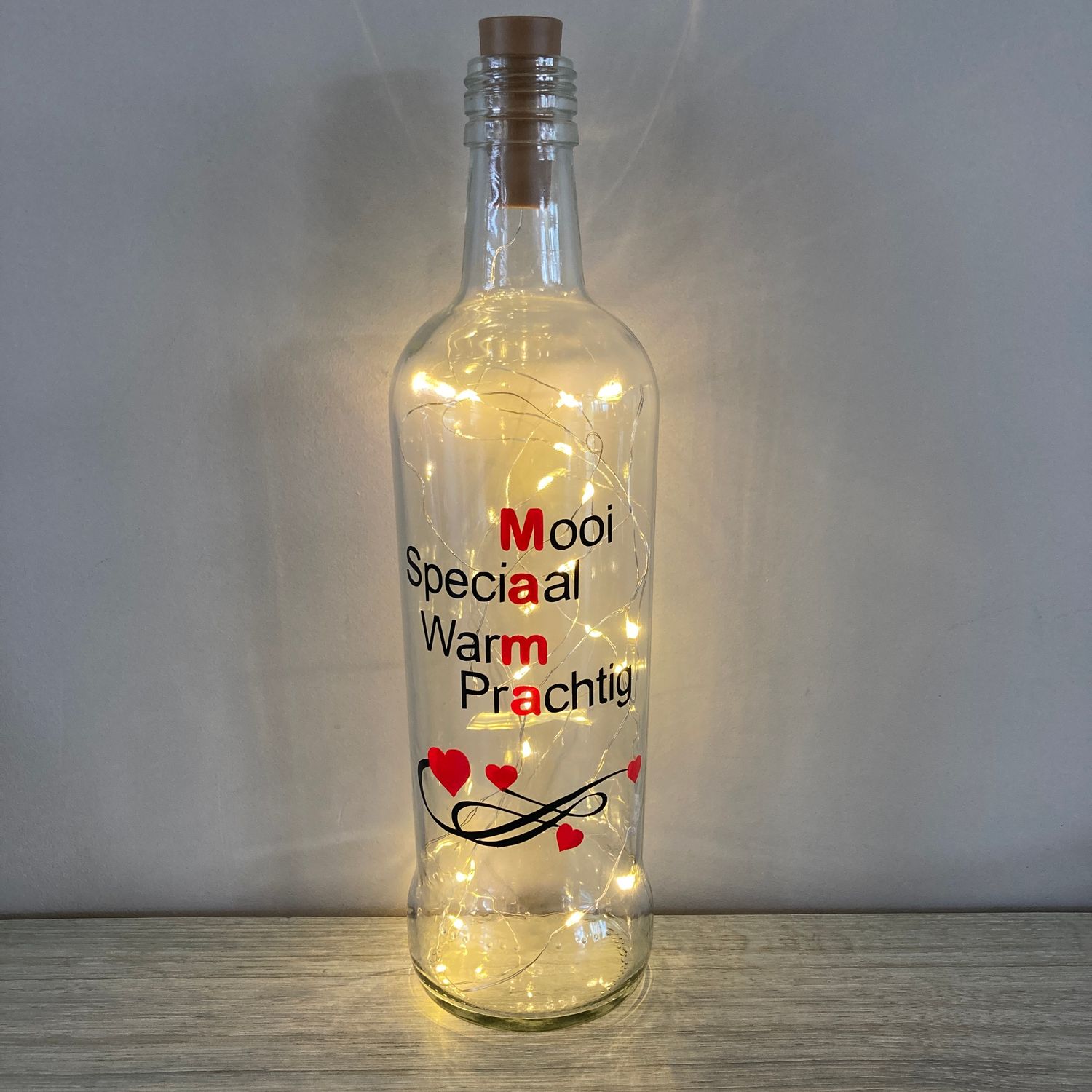 Fles met tekst en lampjes groot