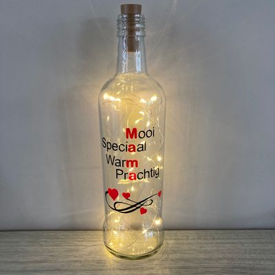 Fles met tekst en lampjes groot