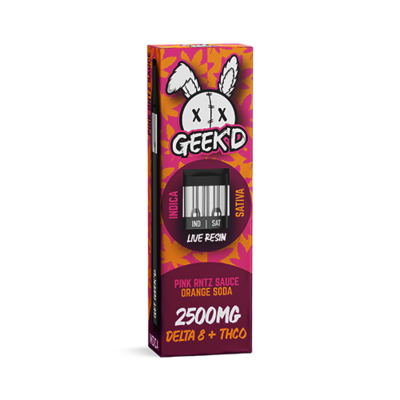Geek'd Pink Runtz Sauce & Orange Soda – Delta 8 + THC-O – Live Resin Disposable 2.5g
