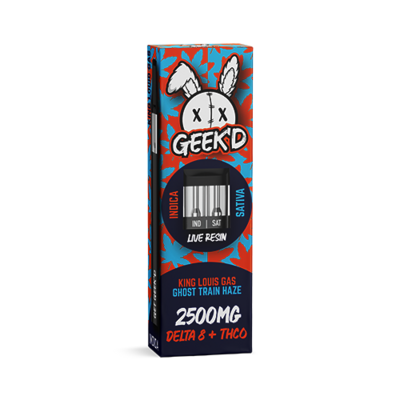 Geek'd King Louis Gas & Ghost Train Haze – Delta 8 + THC-O – Live Resin Disposable 2.5g