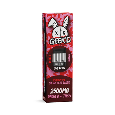 Geek'd Cherry Pie & Sojay Haze Sauce – Delta 8 + THC-O – Live Resin Disposable 2.5g