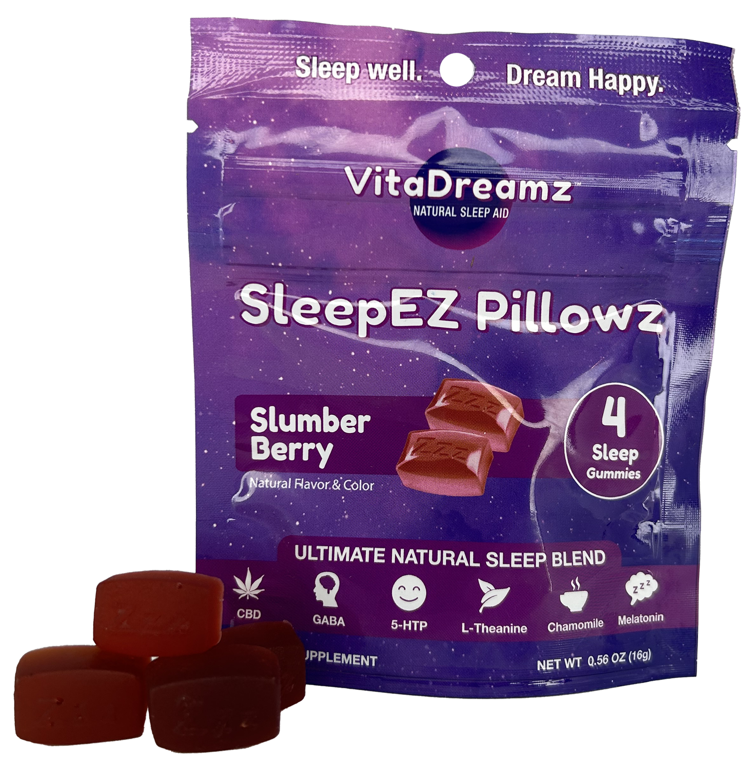 VitaDreamz SleepEZ Pillowz Slumber Berry 4ct