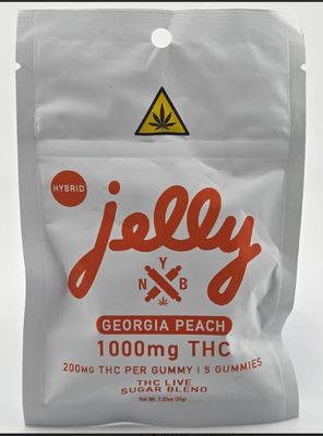 Jelly | Hybrid | 10mg D9 |115mg D8| 75mg CBD |Georgia Peach Gummies | 5ct.