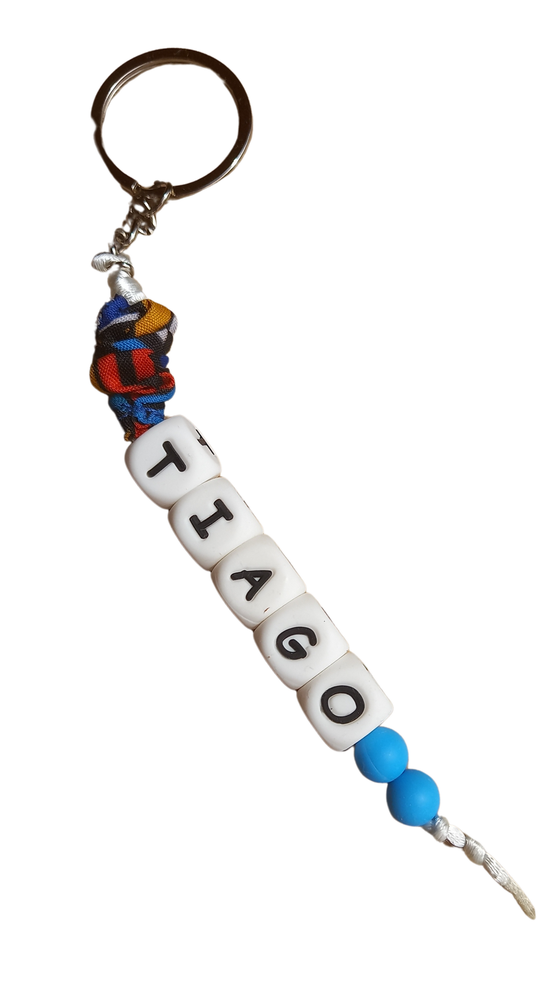 Porta-Chaves com Nome Estampa Azul geometrico