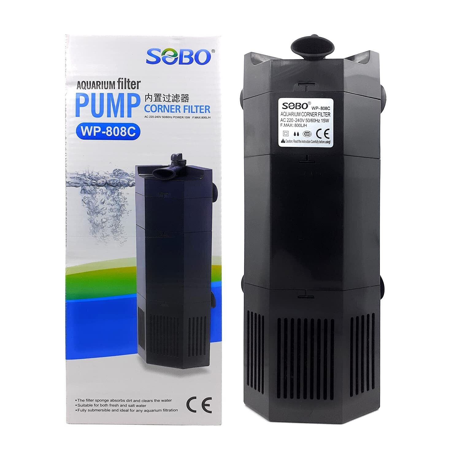 SOBO Aquarium Internal Corner Filter WP808C Power 15W Output 800L/H