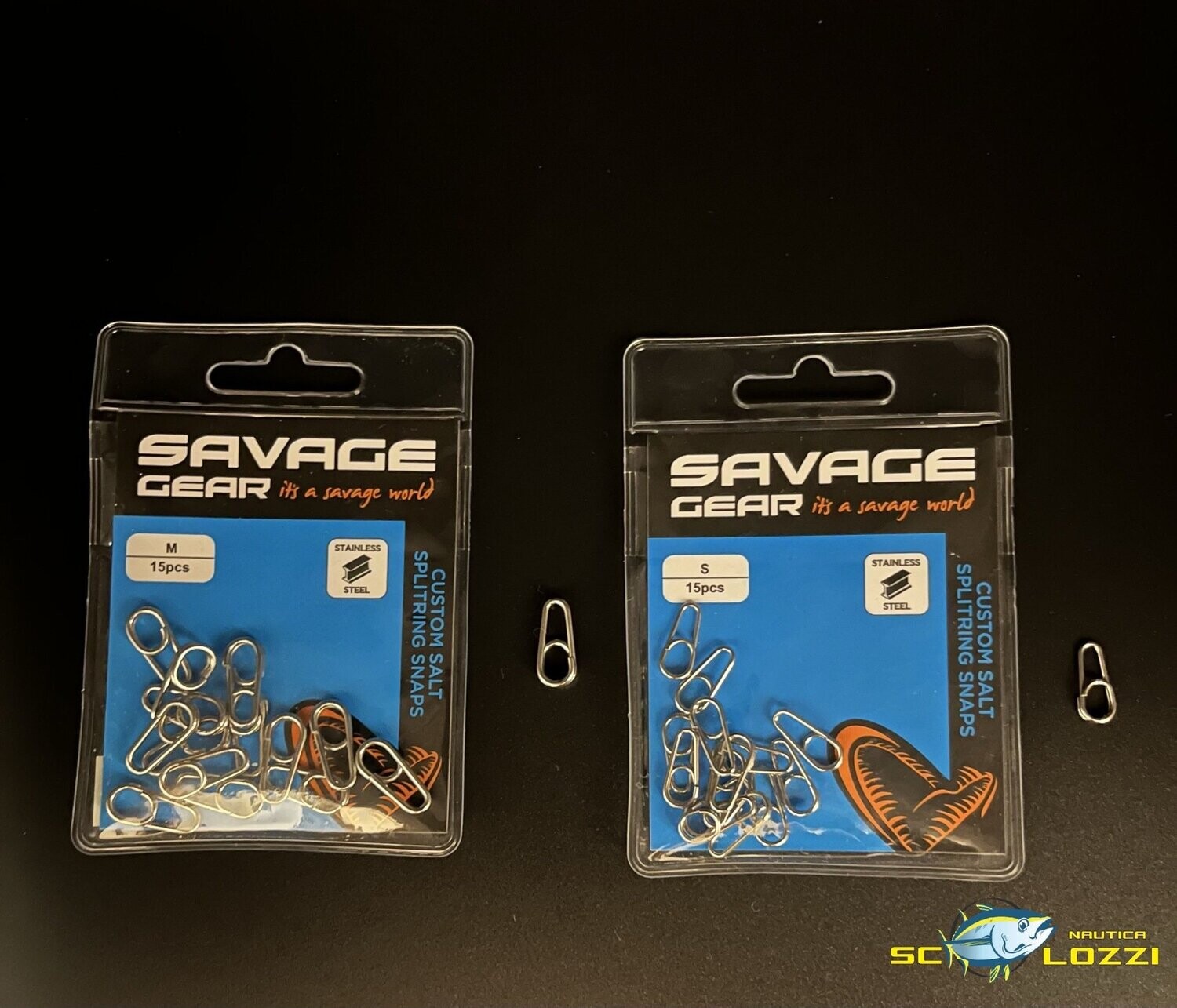 Savage Gear Custom Salt Splitring Snaps – 15 Moschettoni Con Anello Elastico, Taglia L (43 Kg)