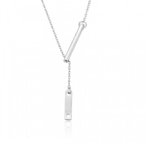 Dainty Double  Tag Necklace, Color: Silver