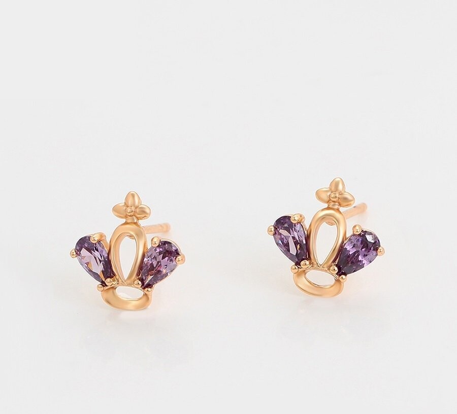 Mini Purple CZ Crown Stud Earrings