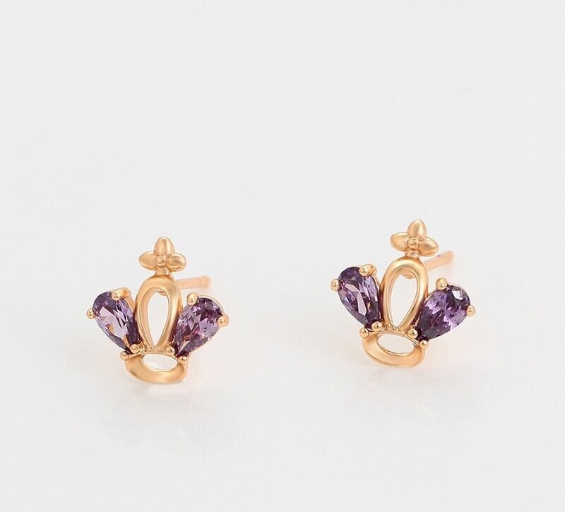 Mini Purple CZ Crown Stud Earrings