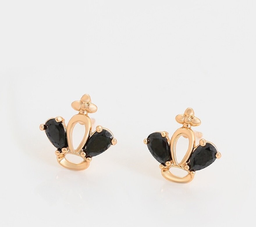 Mini Black CZ Crown Stud Earrings