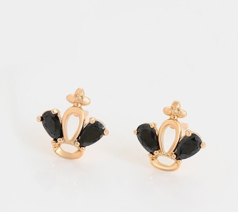 Mini Black CZ Crown Stud Earrings